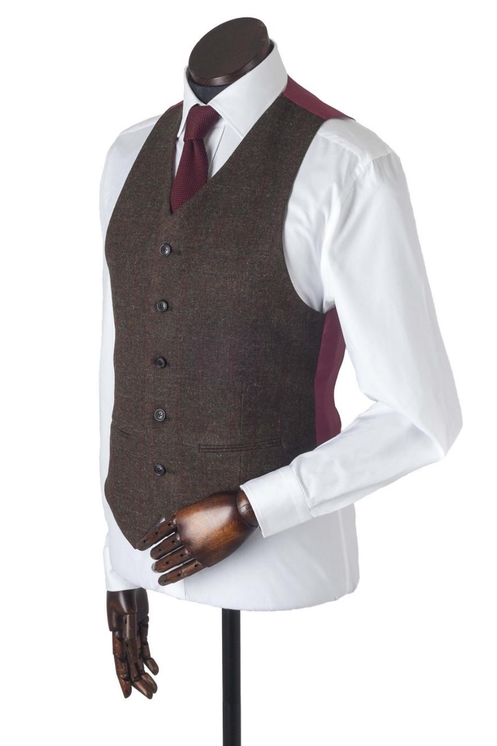 Martin Tweed Waistcoat Shetland Triple Windowpane Bronze
