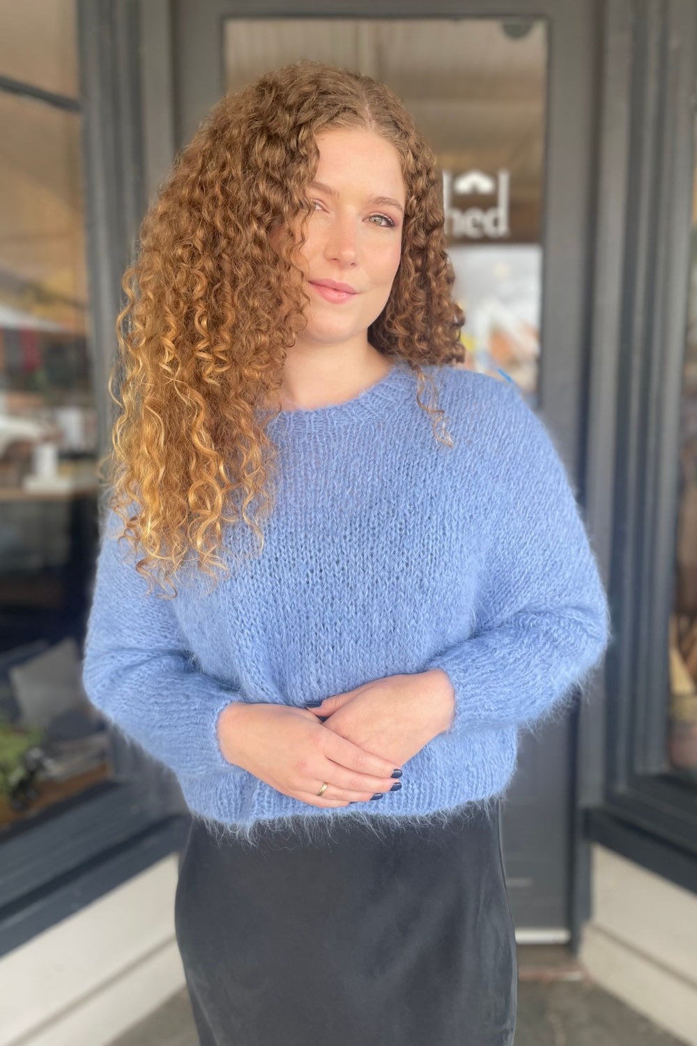 Handknit Tie Back Alpaca Sweater Sky Blue The Wool Shed Australia