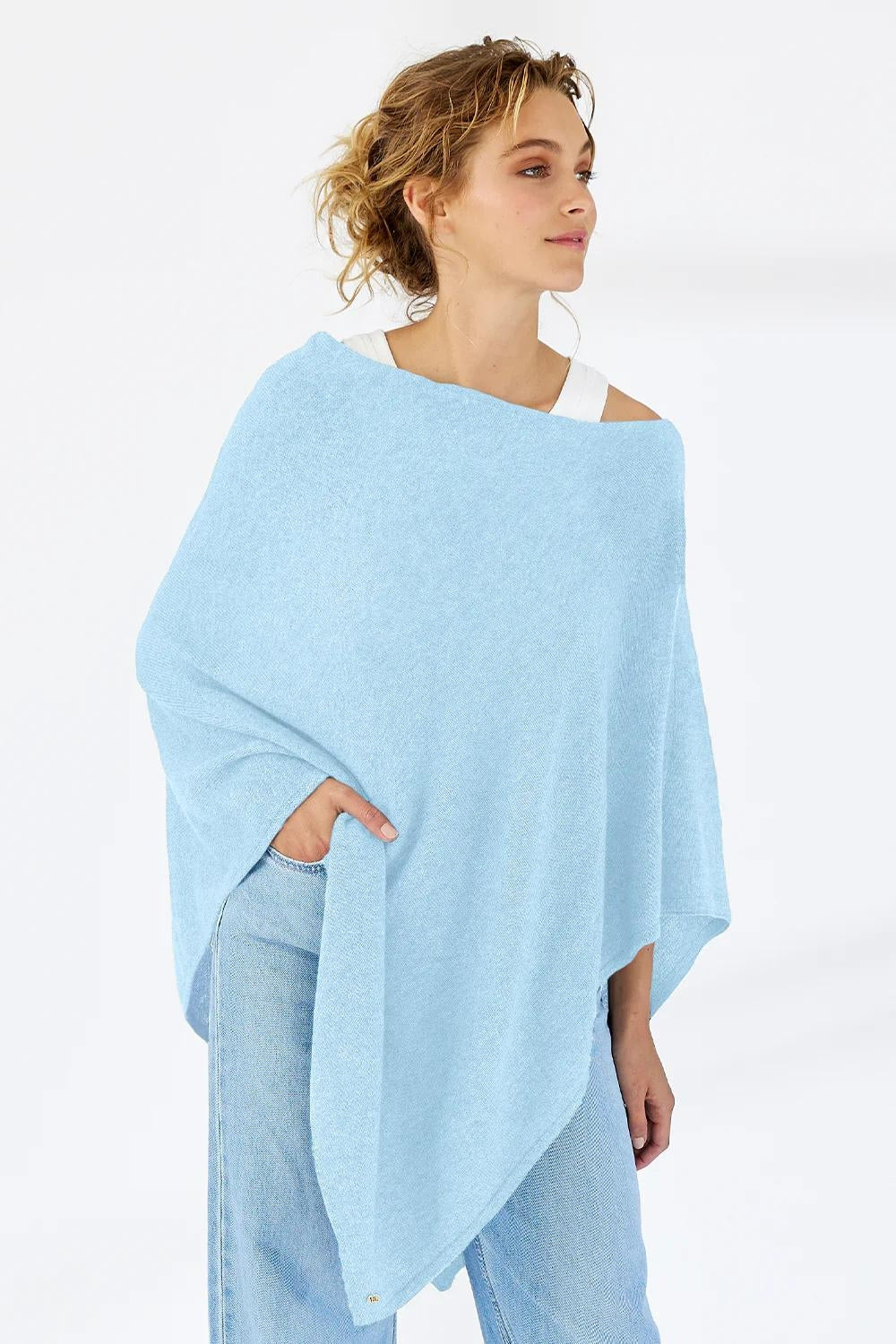 Cashmere Poncho - Sky Blue – The Wool Shed Australia