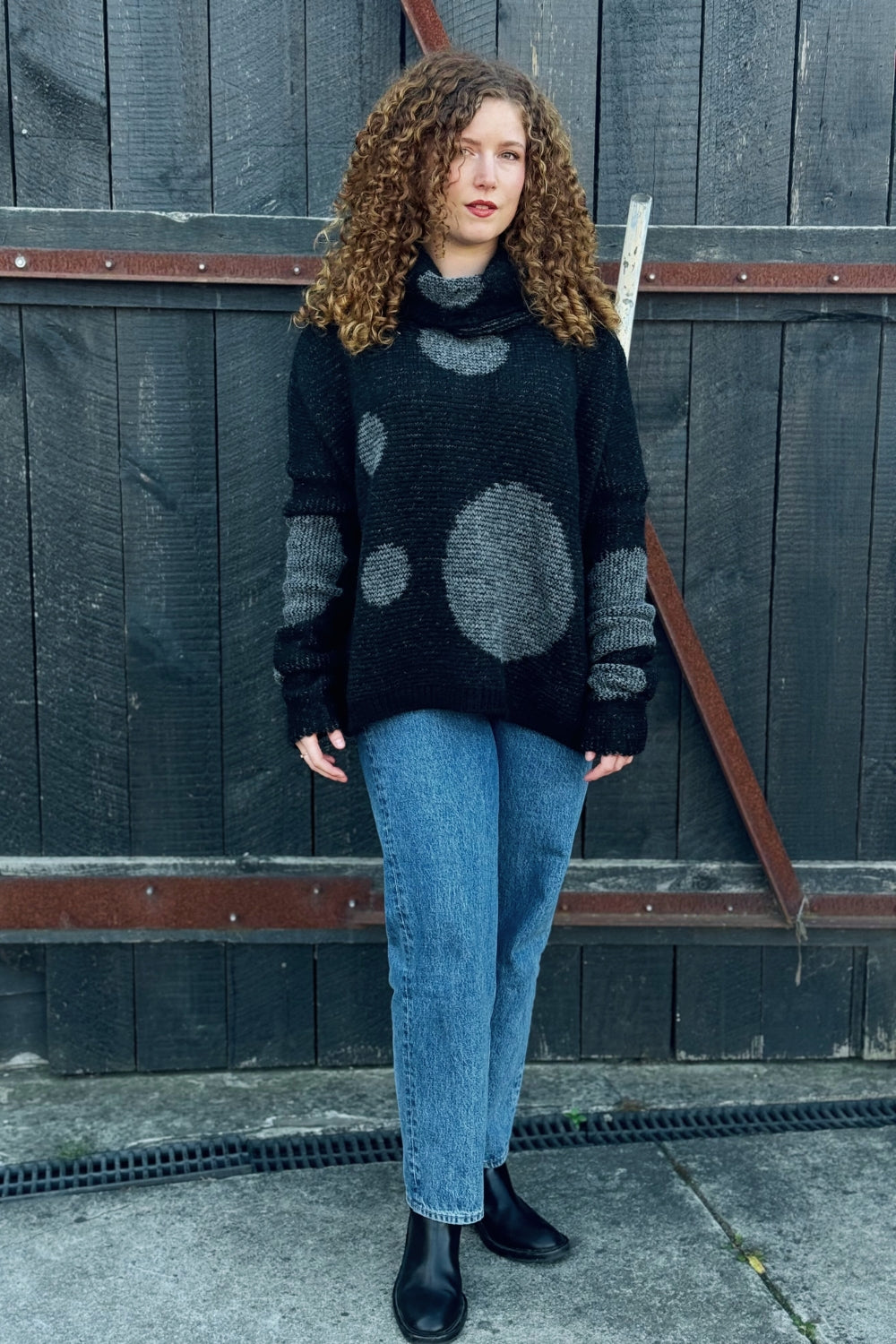 Oversize Alpaca Spot Sweater - Black/Grey
