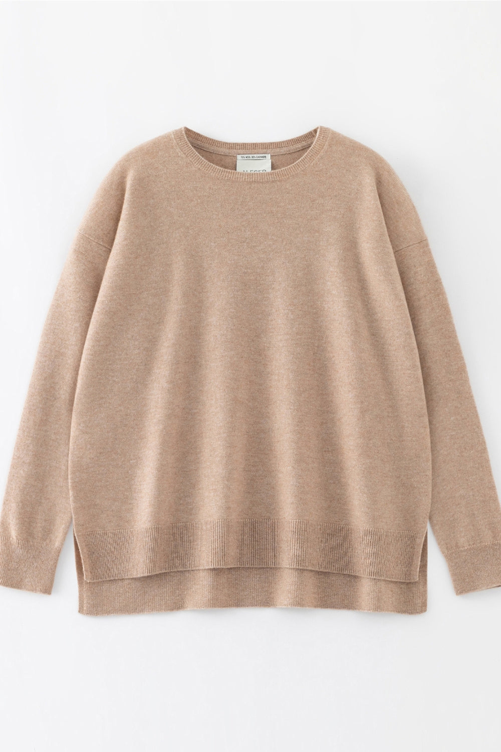 Cashmere Hi-Lo Slouch Crew - Toffee