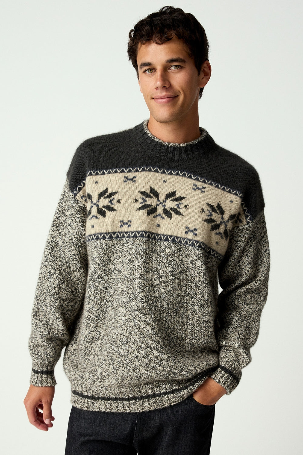 Unisex Heritage Alpine Sweater - Latte/ Basalt Twist
