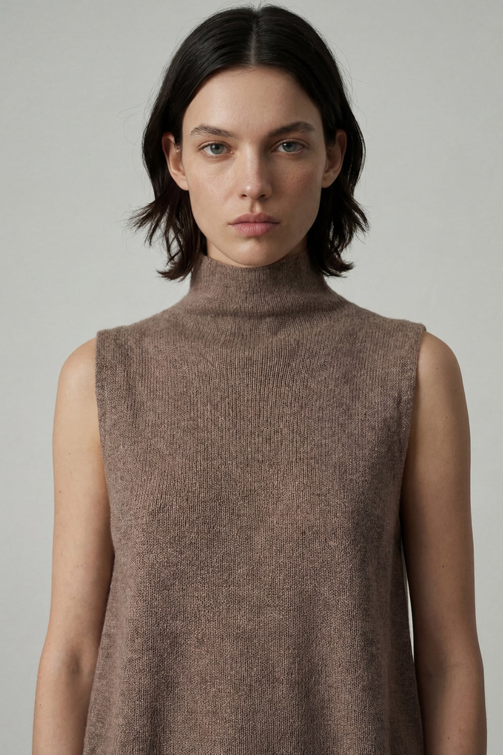 Clouded Funnel Neck Vest - 'Beaver'