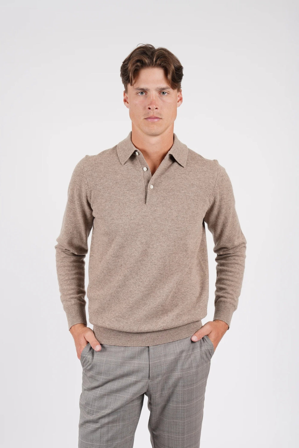 Pure Merino Wool L/S Polo - Oak Marle