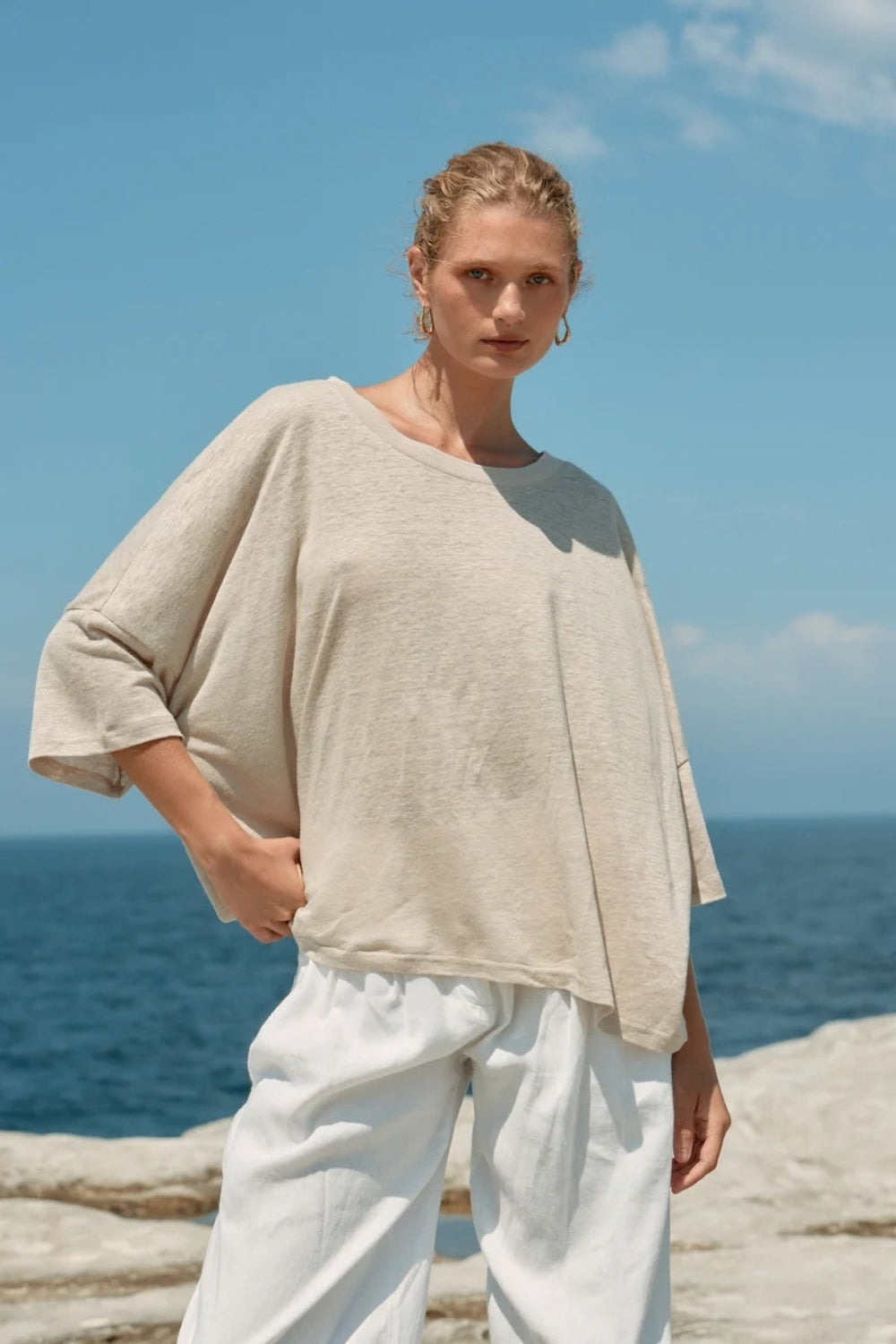 Linen Oversized Box Tee - Natural