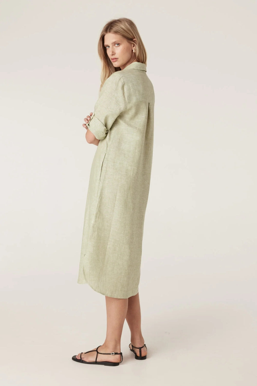 Pure Linen Shirt Dress - Pistachio