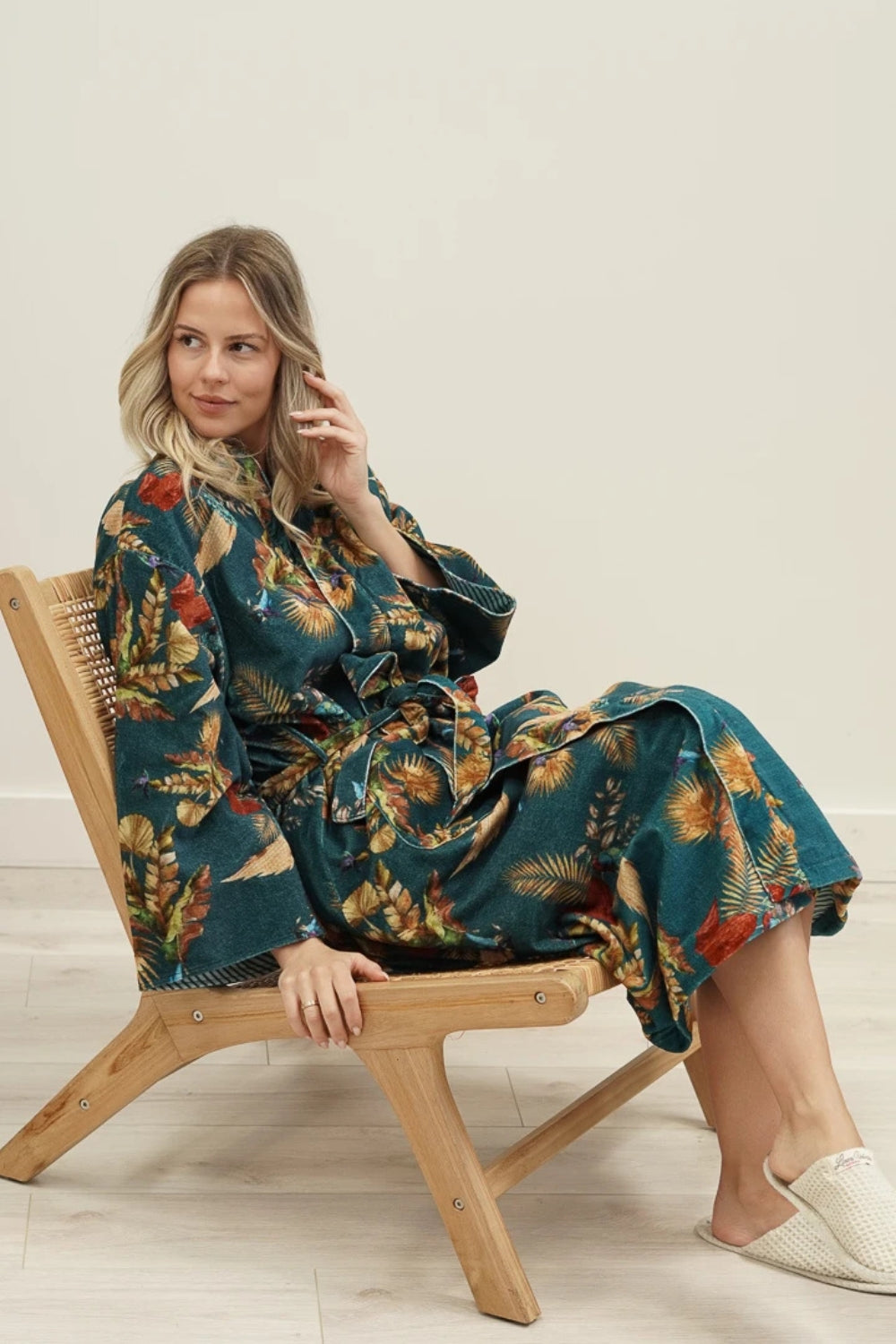 Autumn Leaf Velvet Robe - Blue