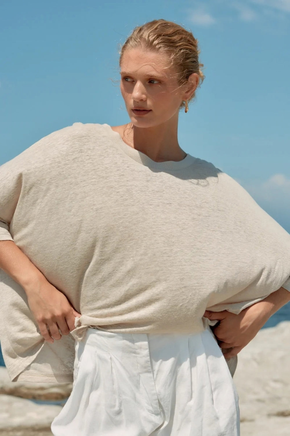 Linen Oversized Box Tee - Natural
