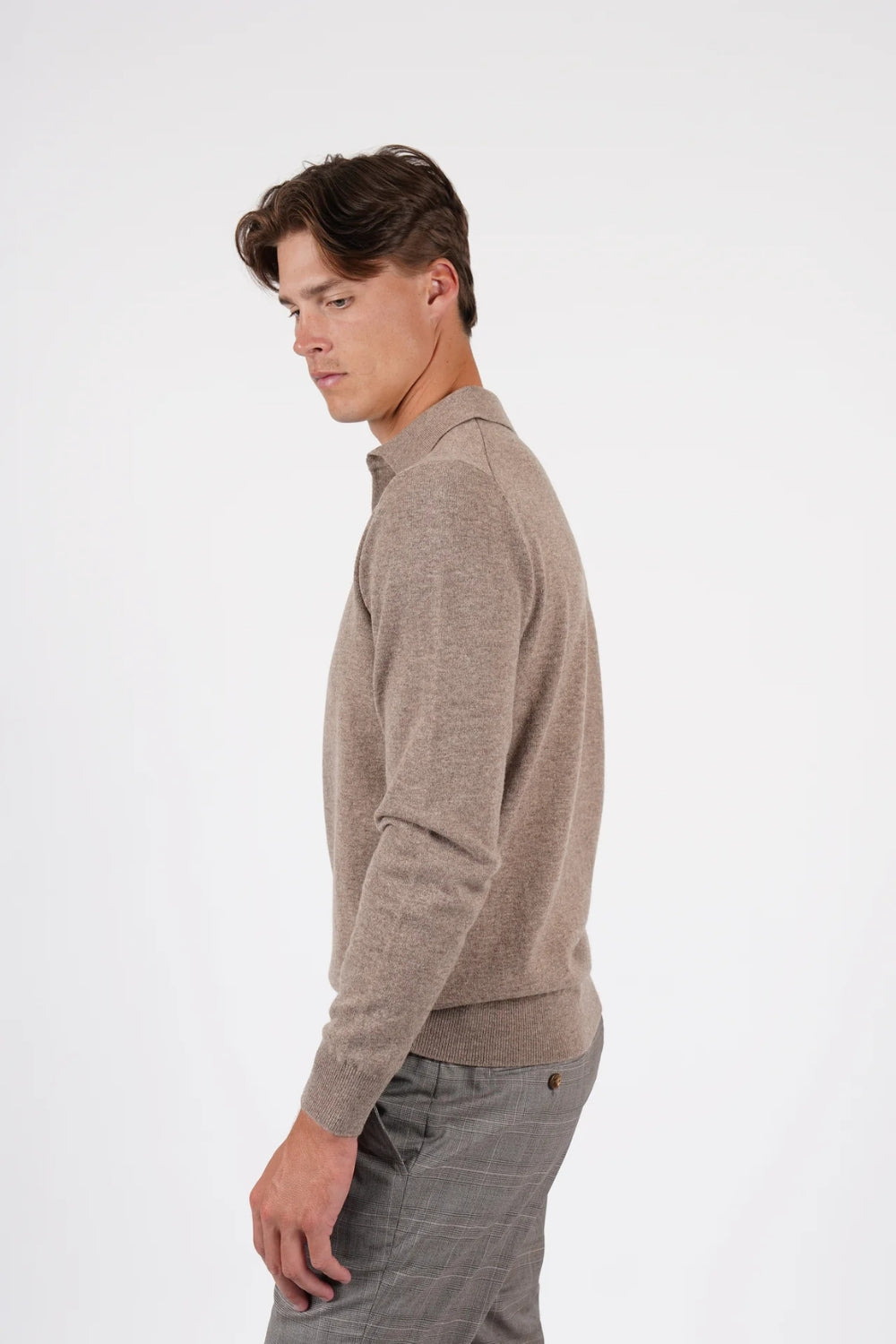 Pure Merino Wool L/S Polo - Oak Marle