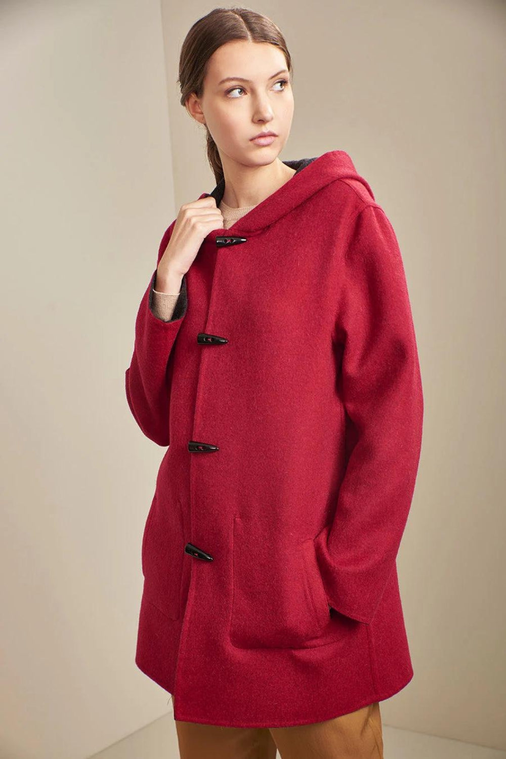 Anastasia Reversible Duffle Coat - Anthracite/Red