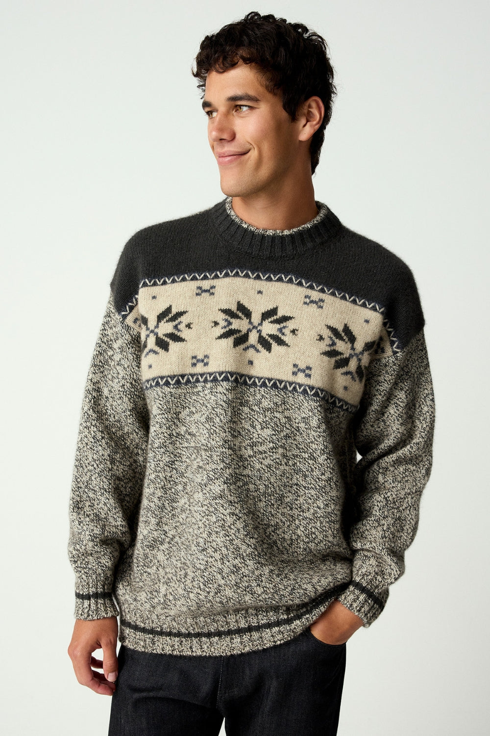 Unisex Heritage Alpine Sweater - Latte/ Basalt Twist