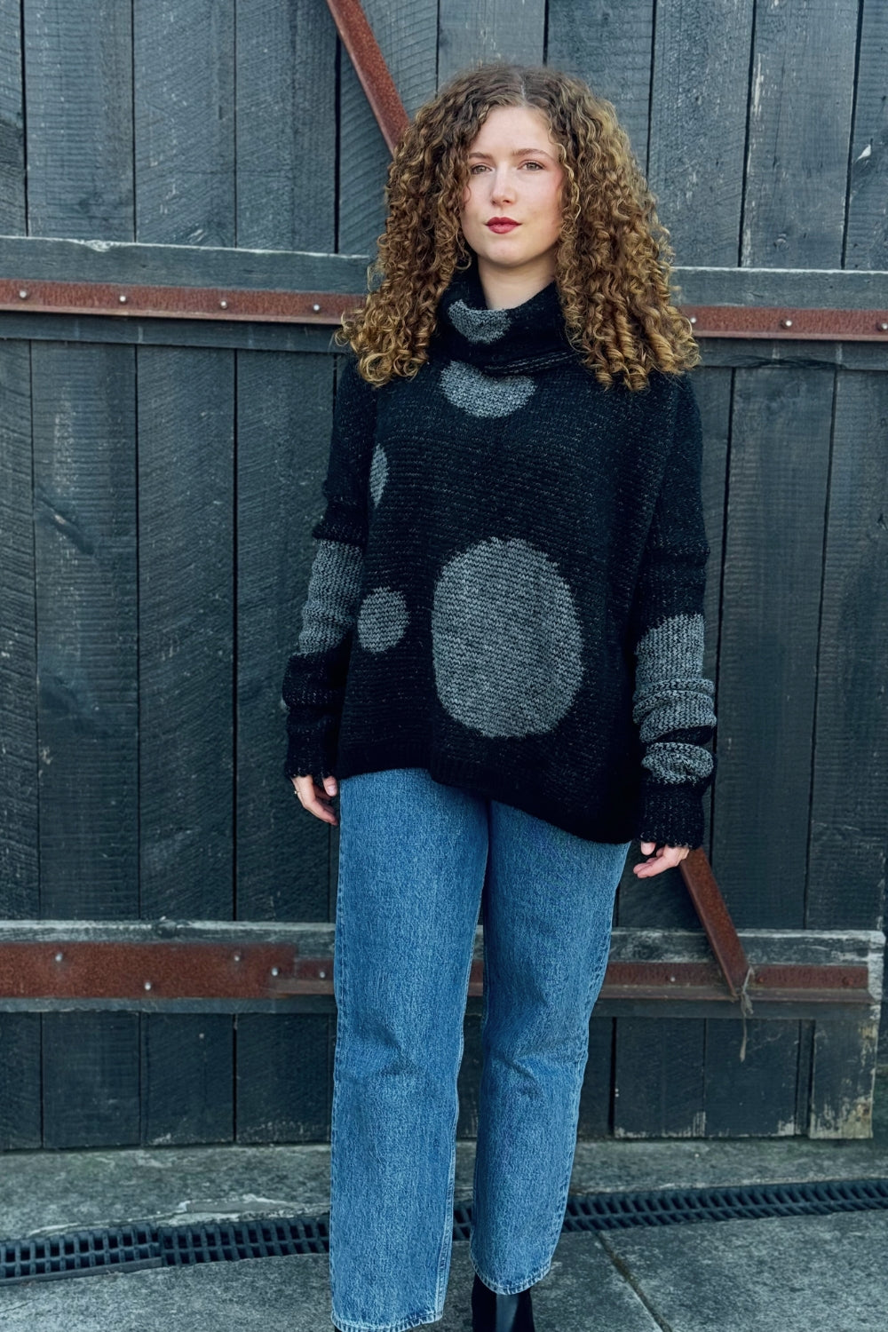 Oversize Alpaca Spot Sweater - Black/Grey