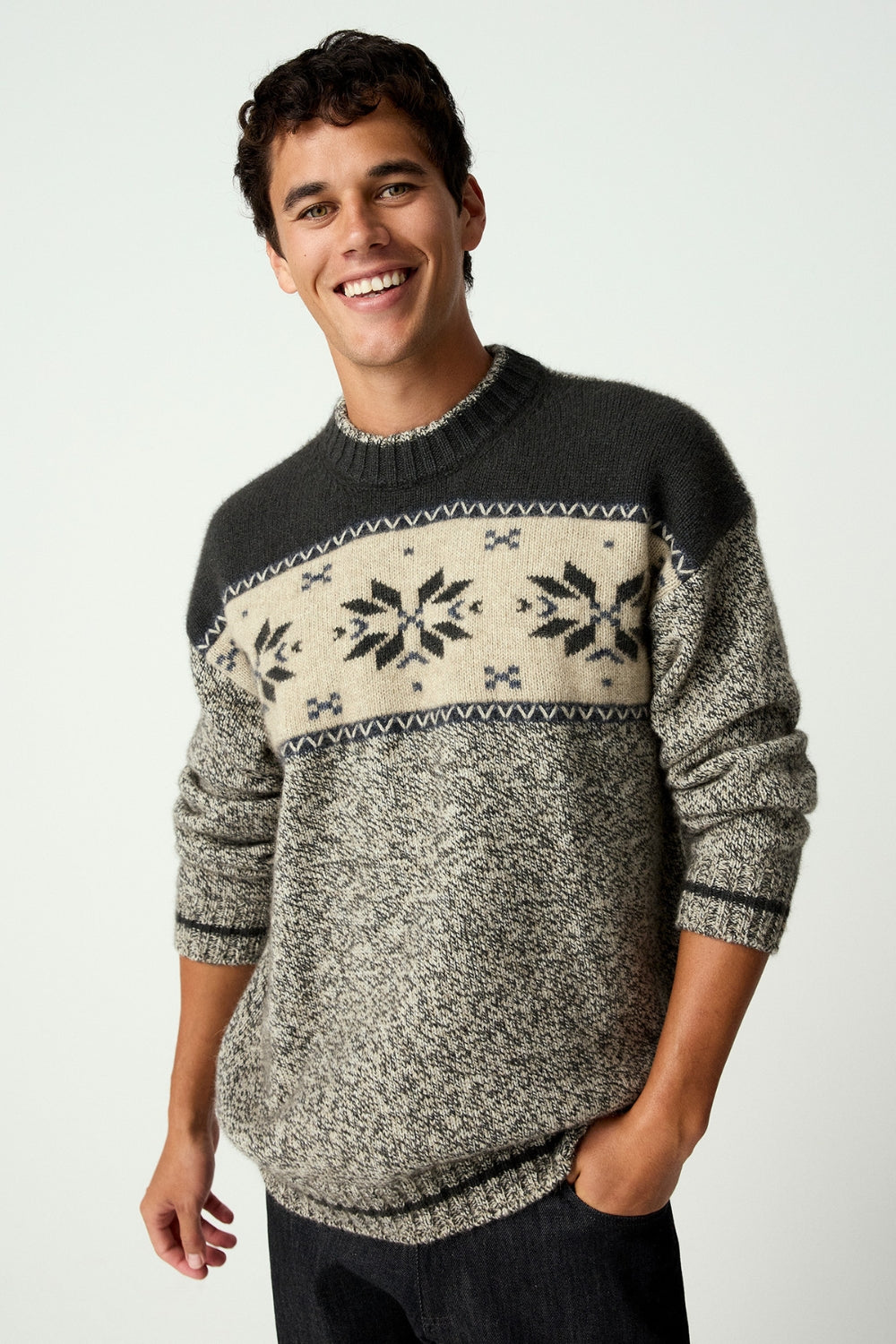 Unisex Heritage Alpine Sweater - Latte/ Basalt Twist