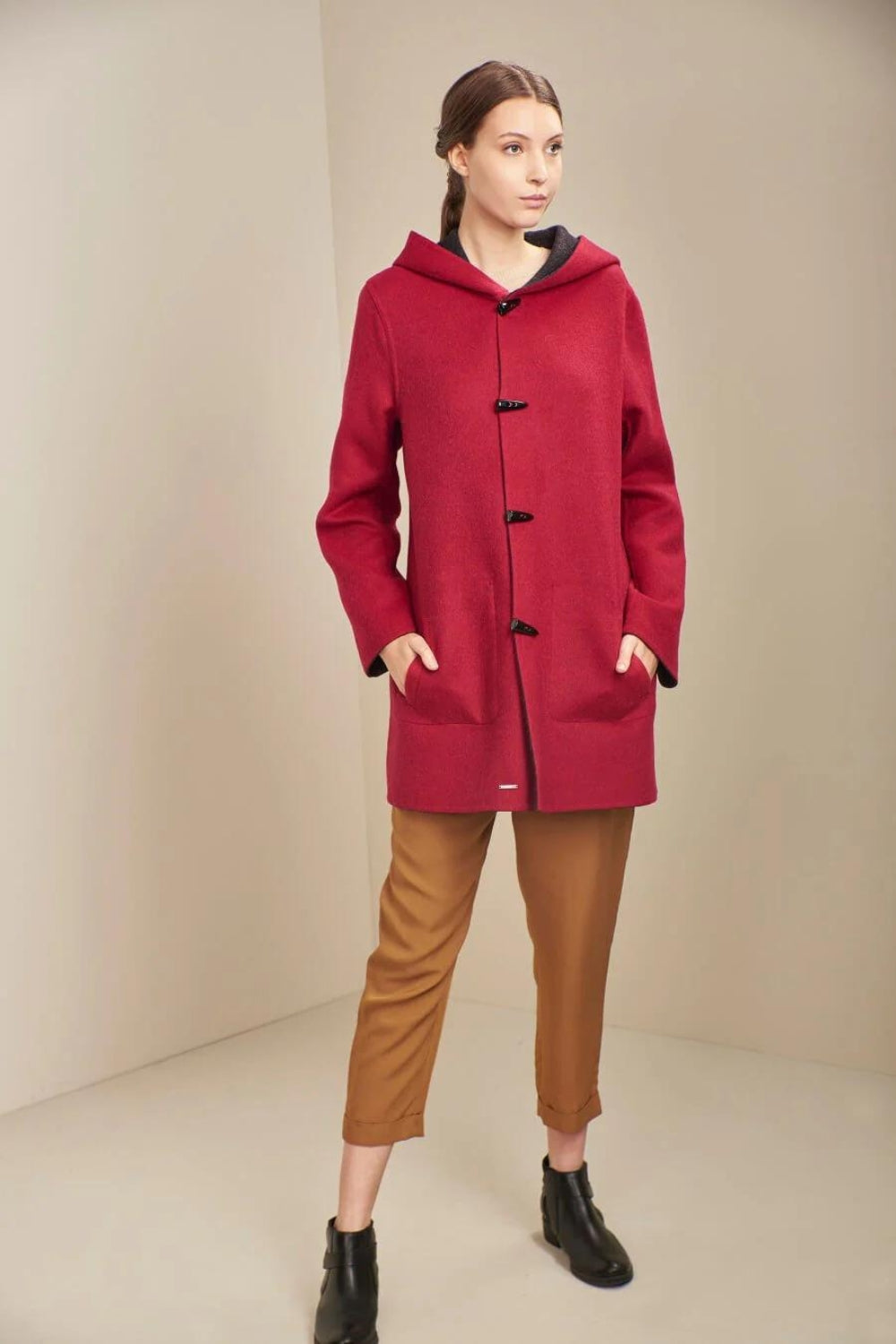 Anastasia Reversible Duffle Coat - Anthracite/Red