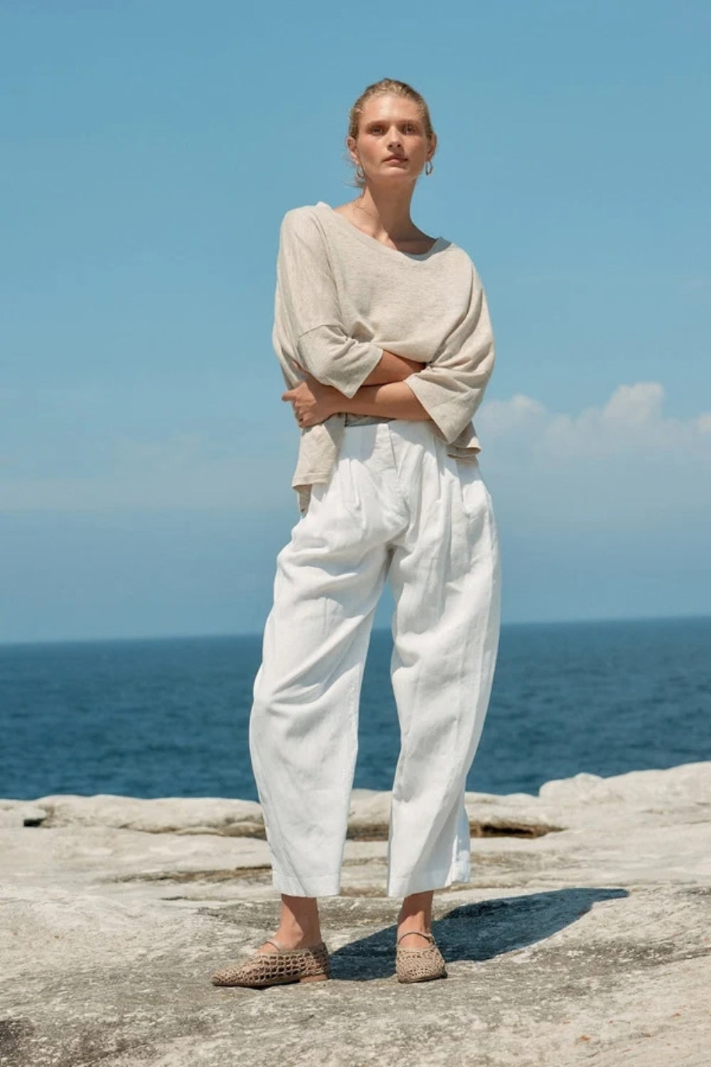 Linen Oversized Box Tee - Natural