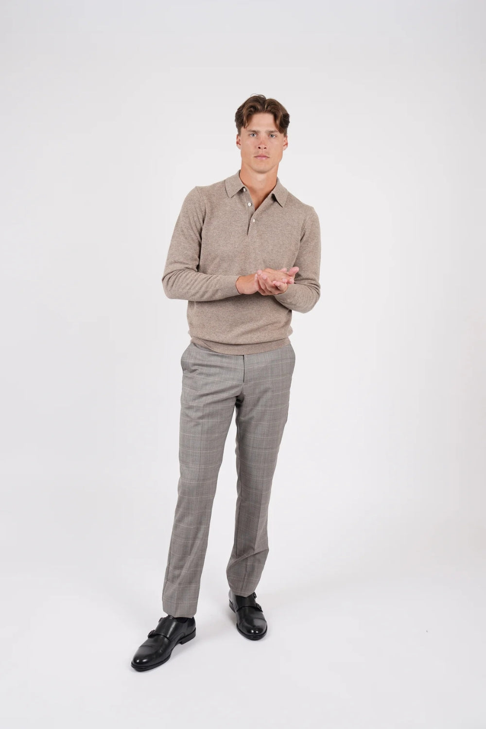 Pure Merino Wool L/S Polo - Oak Marle