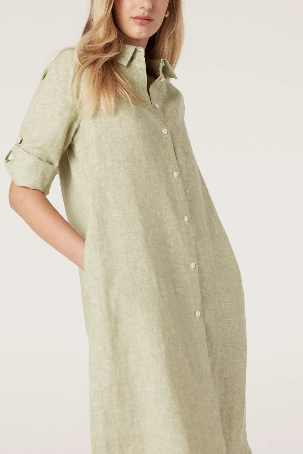 Pure Linen Shirt Dress - Pistachio