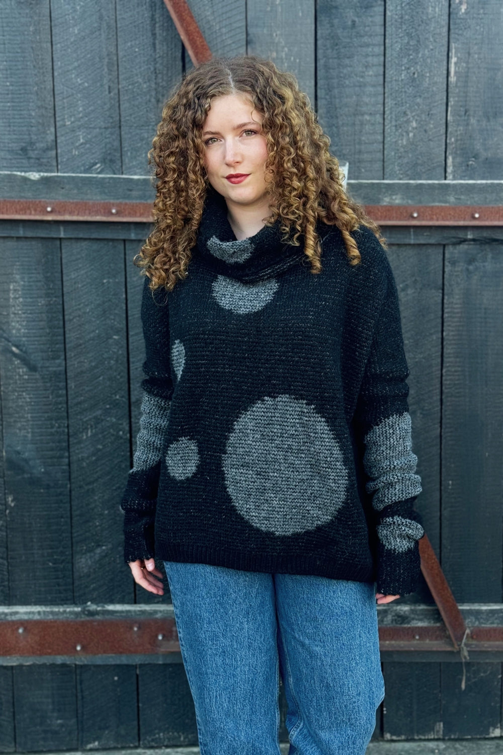 Oversize Alpaca Spot Sweater - Black/Grey