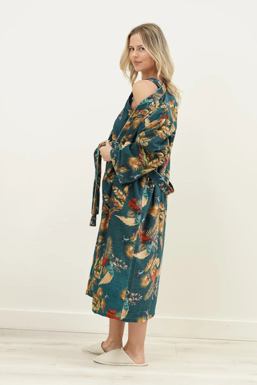 Autumn Leaf Velvet Robe - Blue