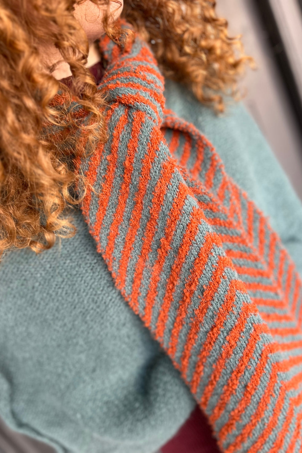 Two Tone Chevron Scarf - Rust/Turquoise