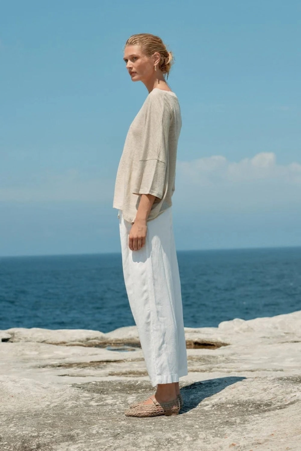 Linen Oversized Box Tee - Natural