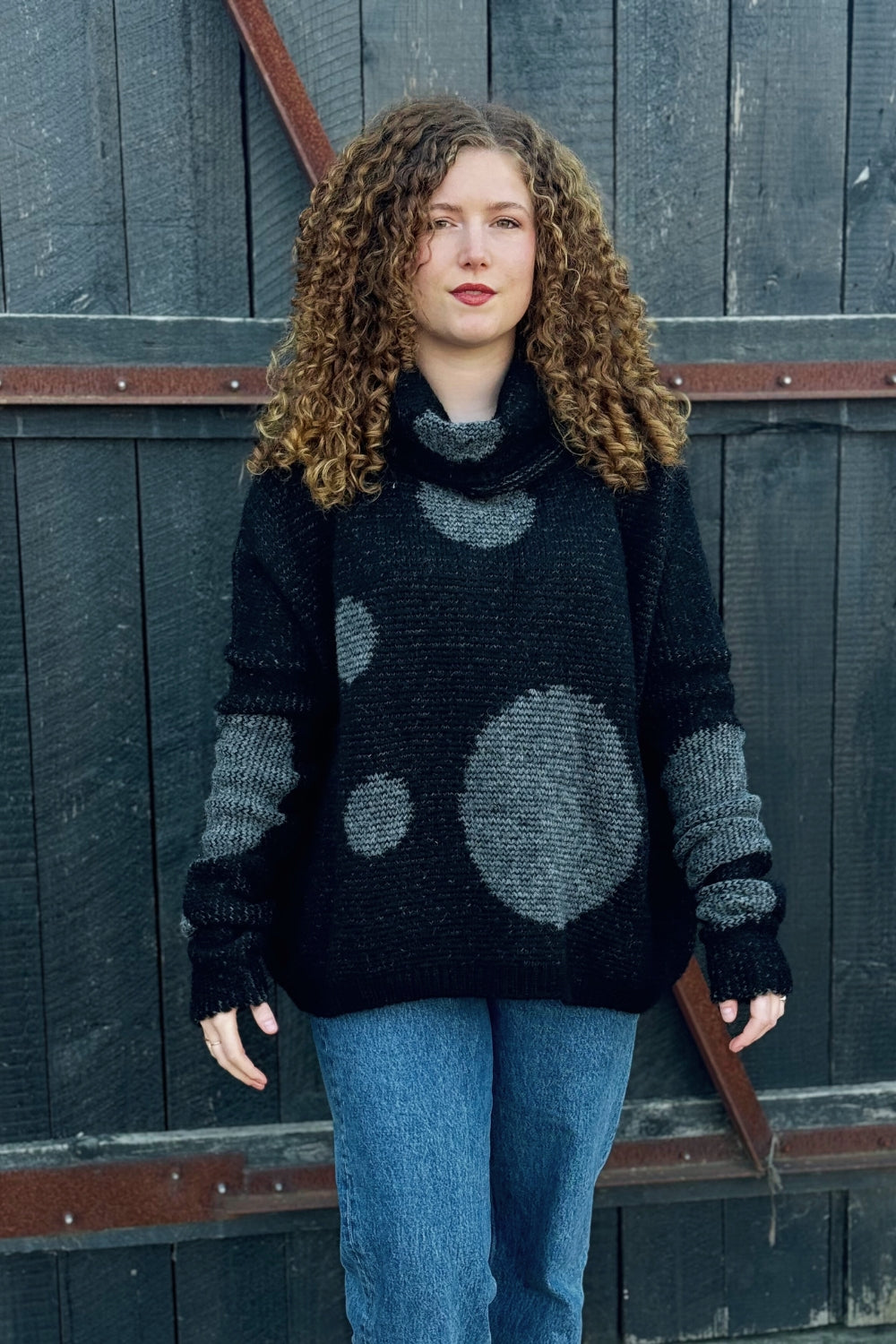 Oversize Alpaca Spot Sweater - Black/Grey