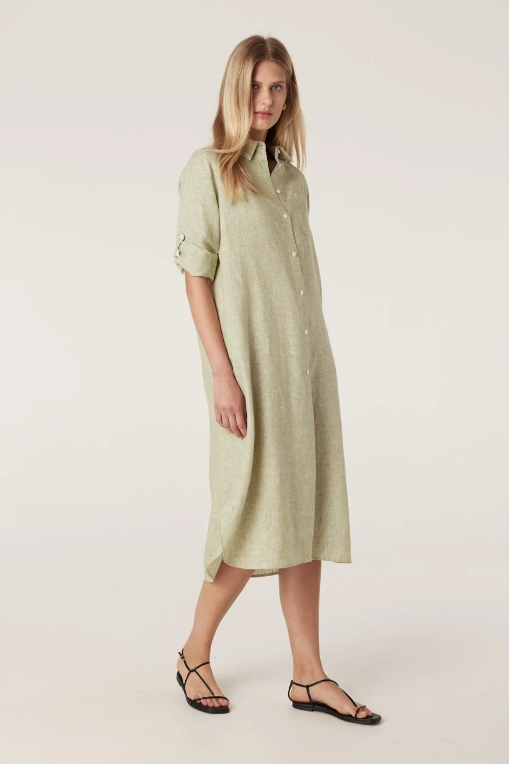 Pure Linen Shirt Dress - Pistachio