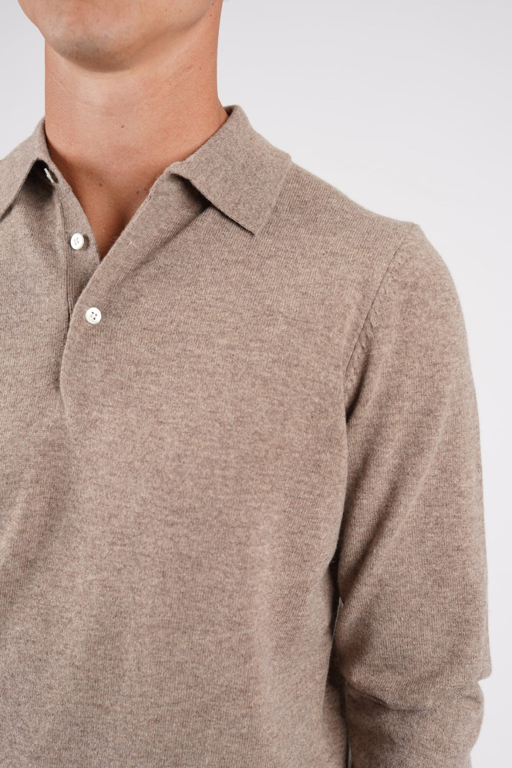 Pure Merino Wool L/S Polo - Oak Marle