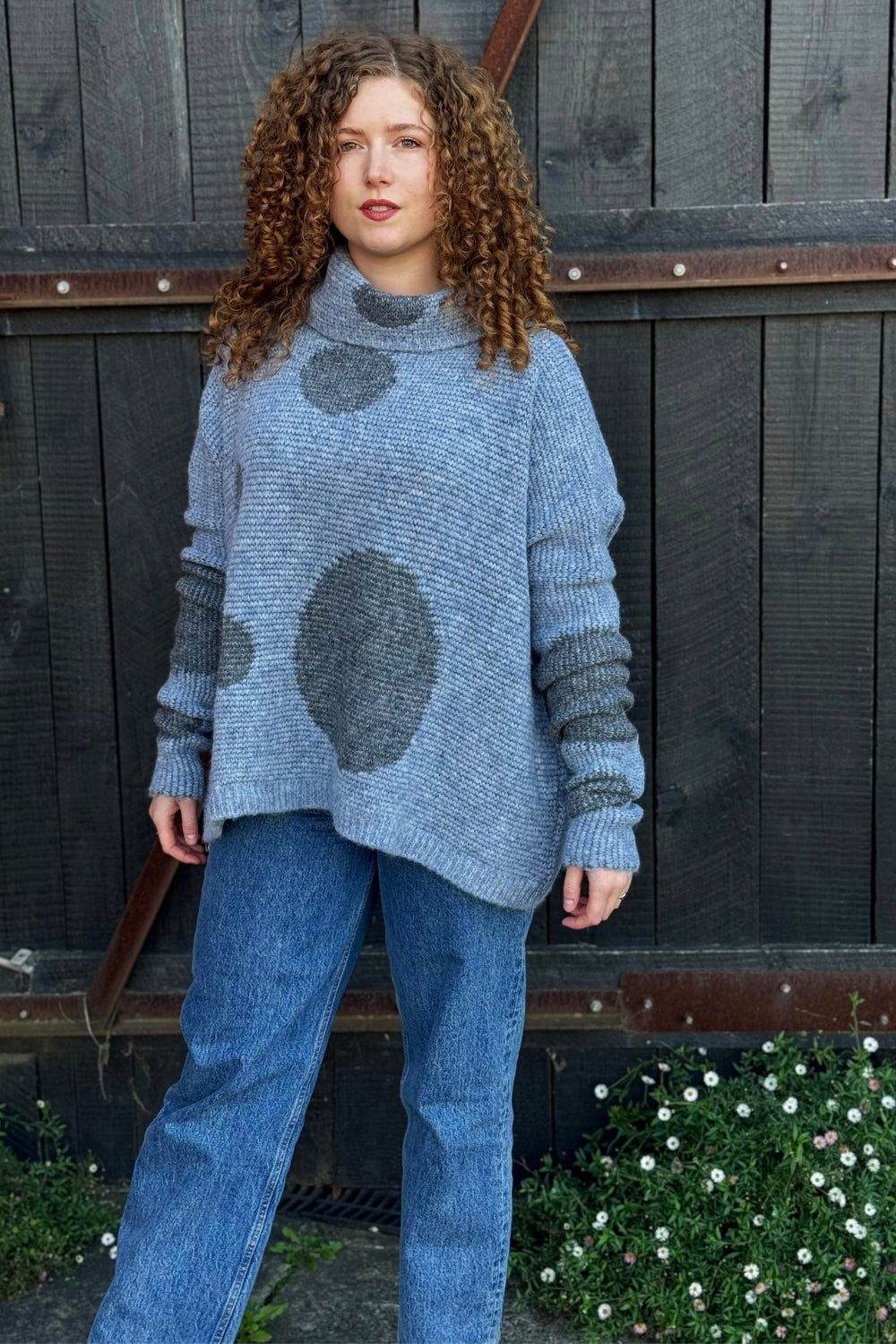 Oversize Alpaca Spot Sweater - Baby Blue/Grey