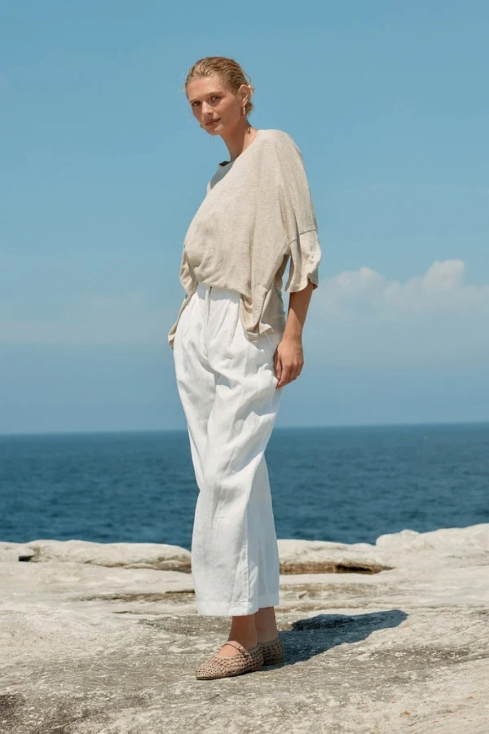 Linen Oversized Box Tee - Natural