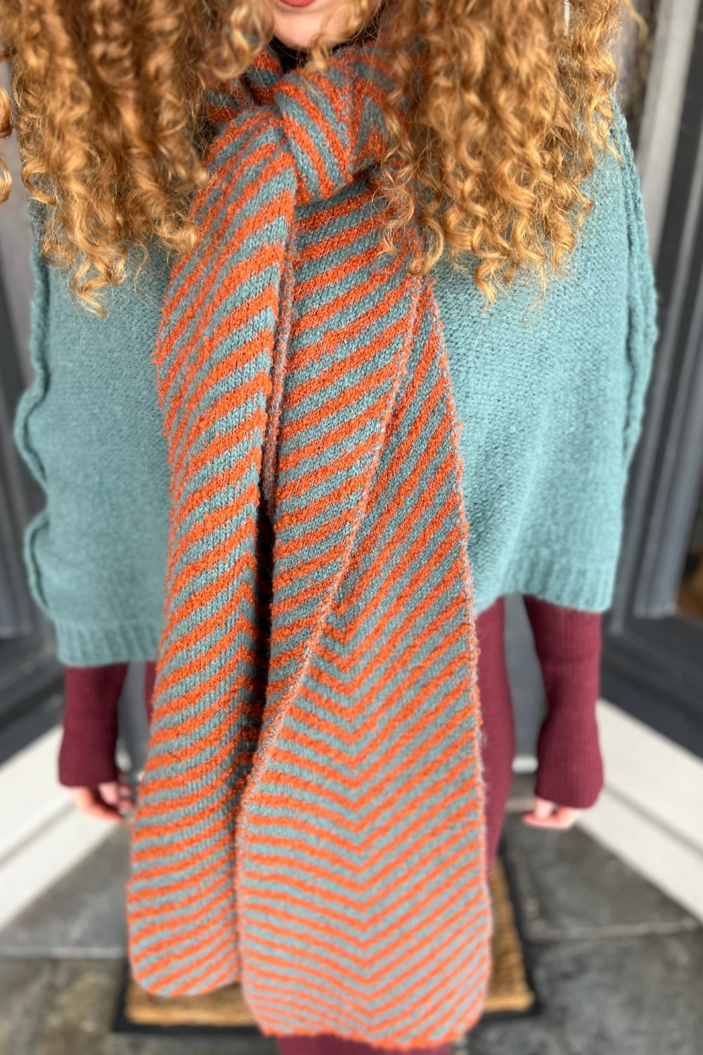 Two Tone Chevron Scarf - Rust/Turquoise