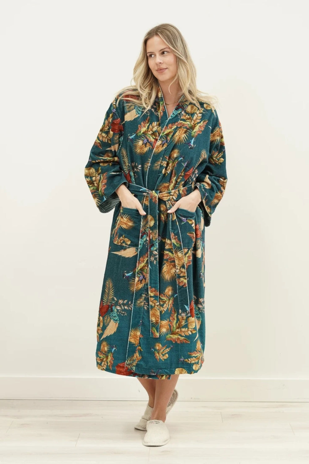 Autumn Leaf Velvet Robe - Blue