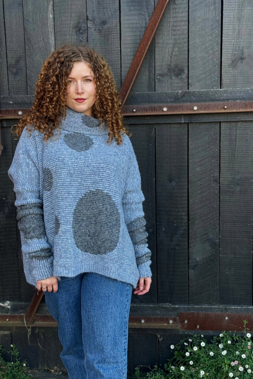 Oversize Alpaca Spot Sweater - Baby Blue/Grey
