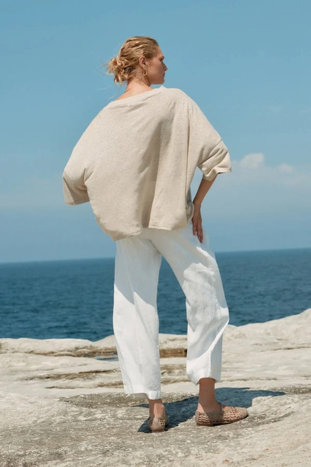 Linen Oversized Box Tee - Natural
