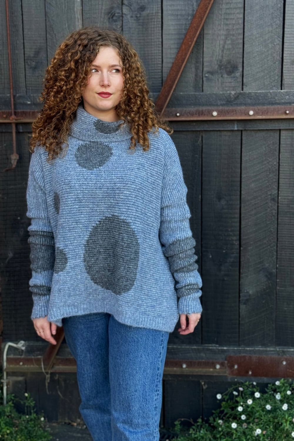 Oversize Alpaca Spot Sweater - Baby Blue/Grey