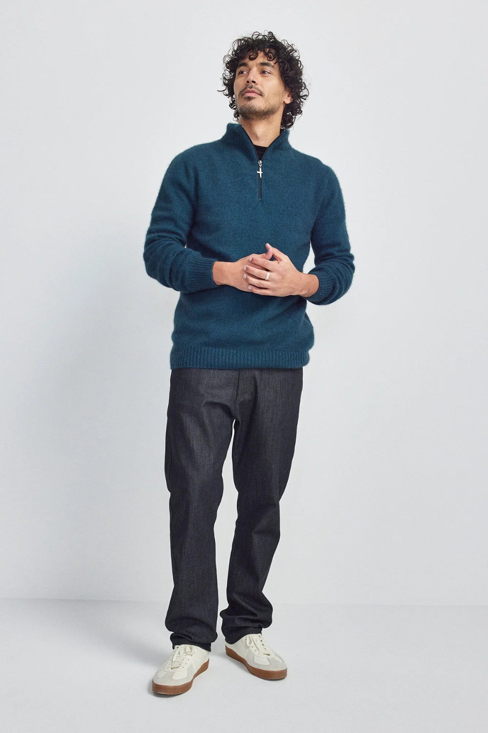 Men's Estuary Half Zip Sweater - Deep Teal/ Slate