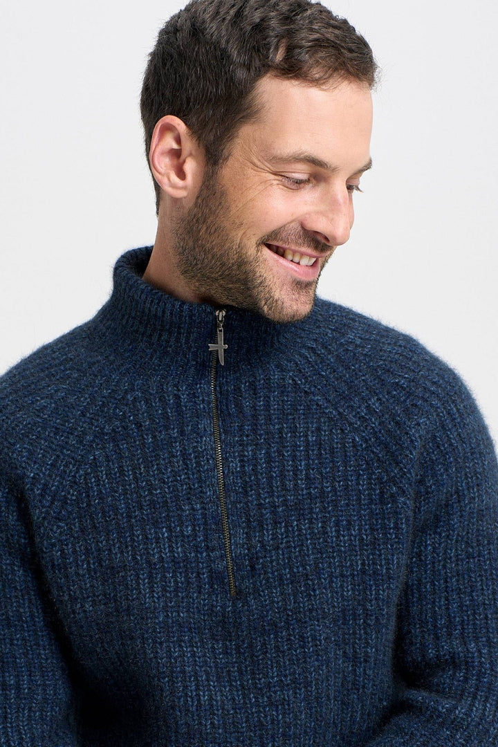 Unisex Kenzie Zip Sweater - Zephyr/Deep Sea Mix – The Wool