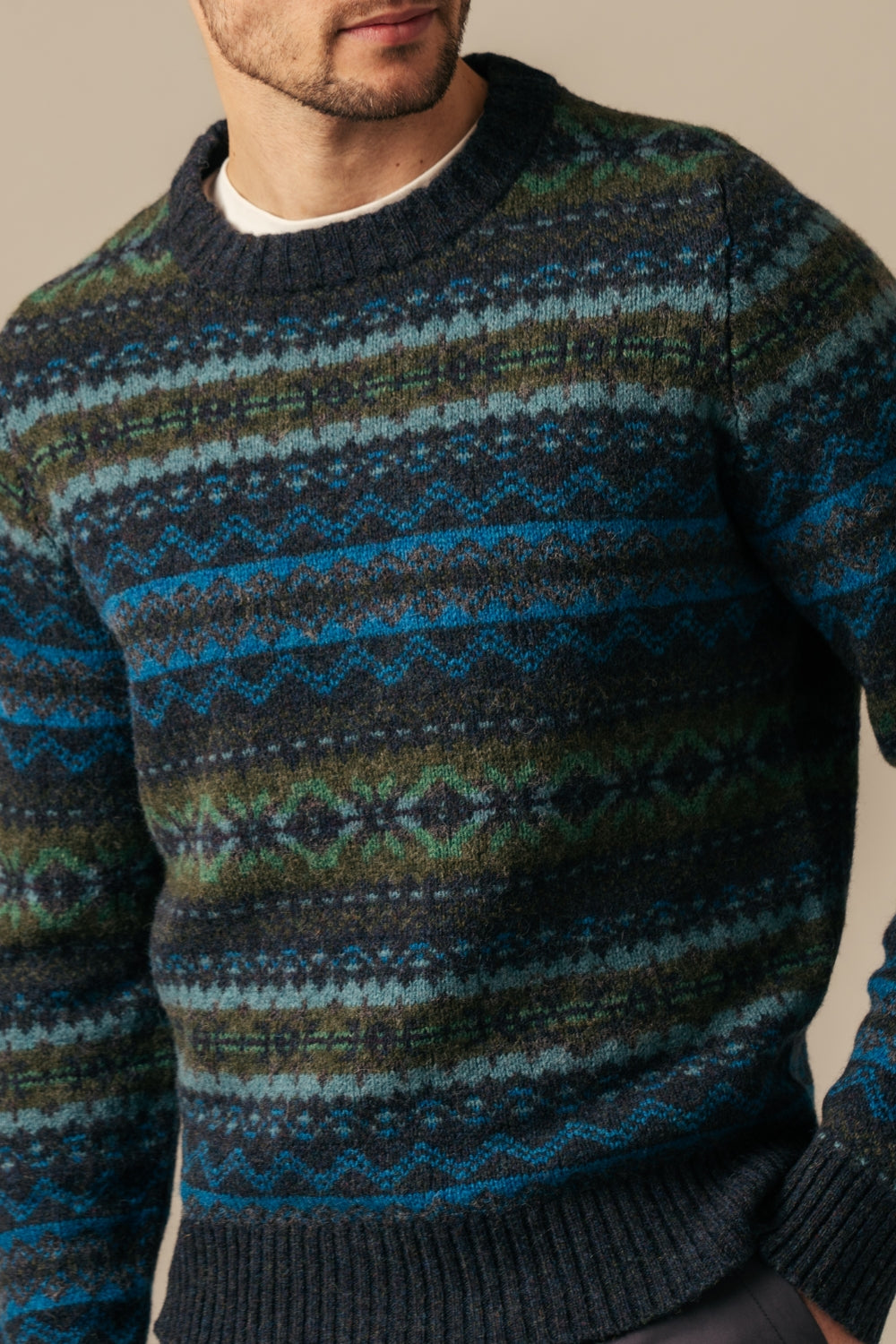 Brodie Fairisle Rib Sweater - Kingfisher