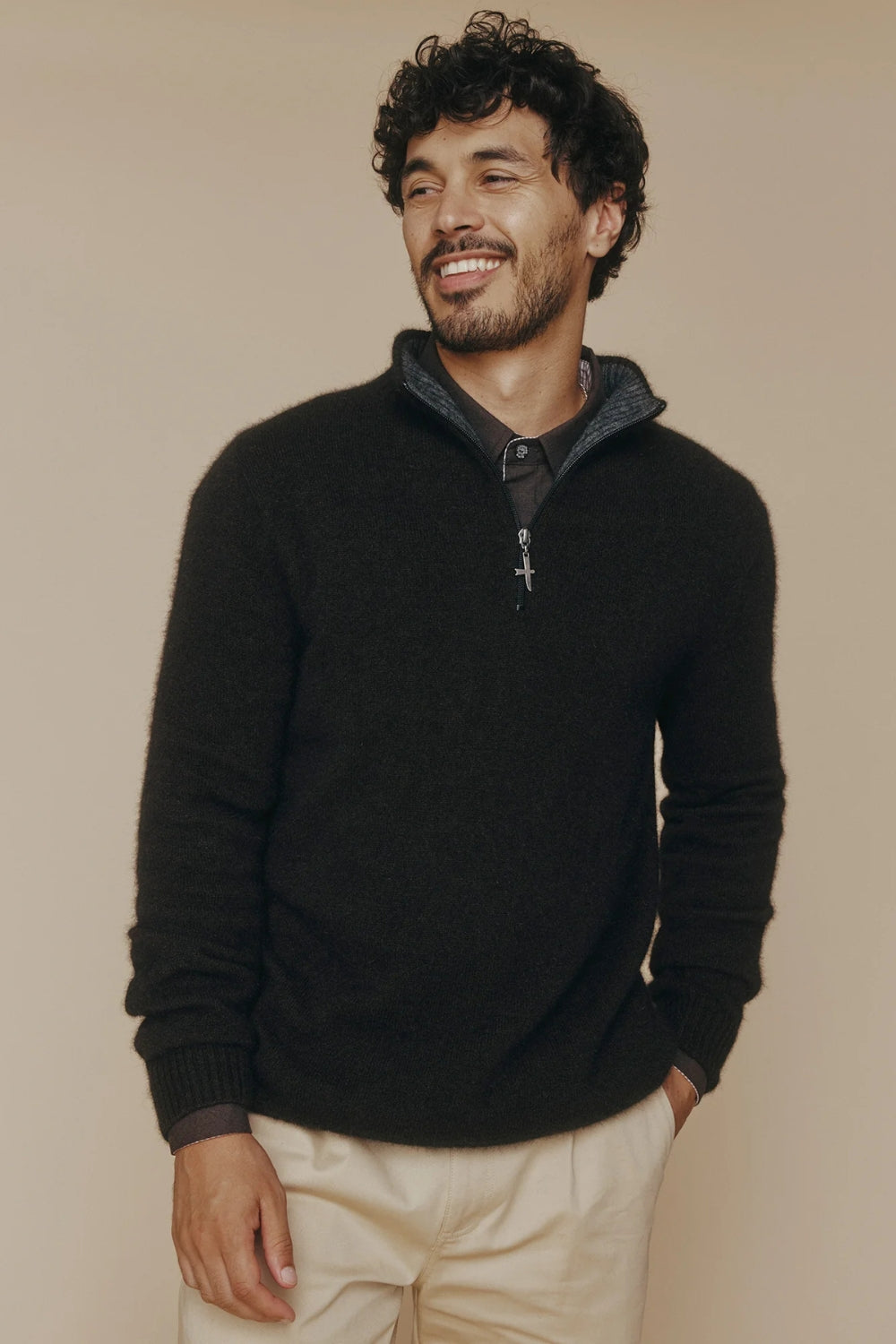 Men's Estuary Half Zip Sweater - Chocolate/Slate
