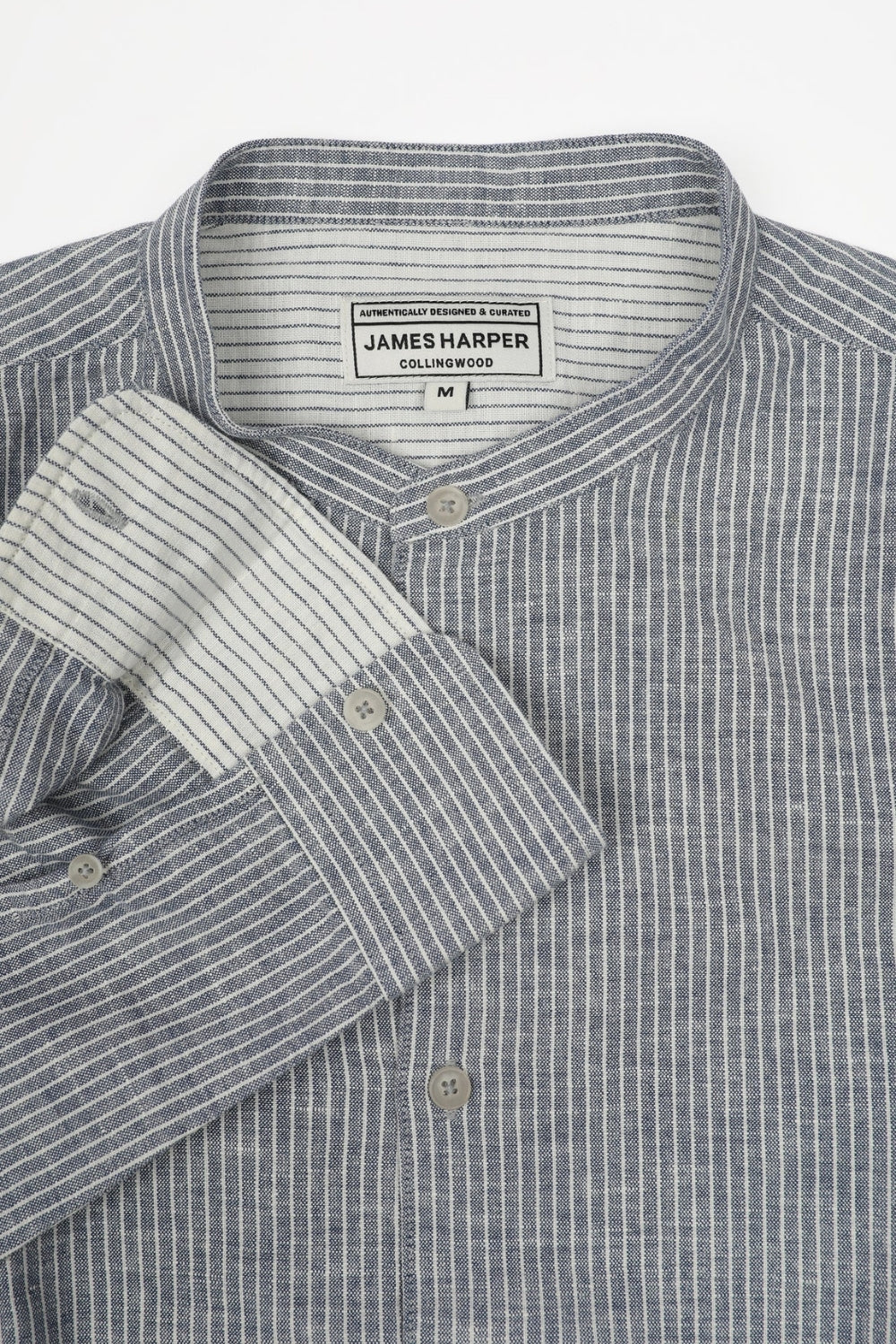Grandpa Collar Shirt - Fine Blue Stripe