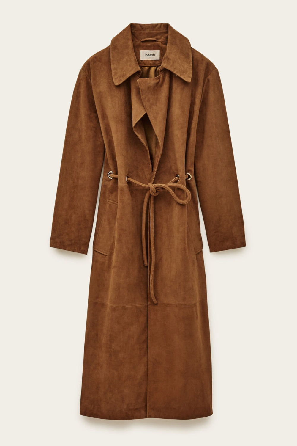 Matte Long Leather Coat - Camel
