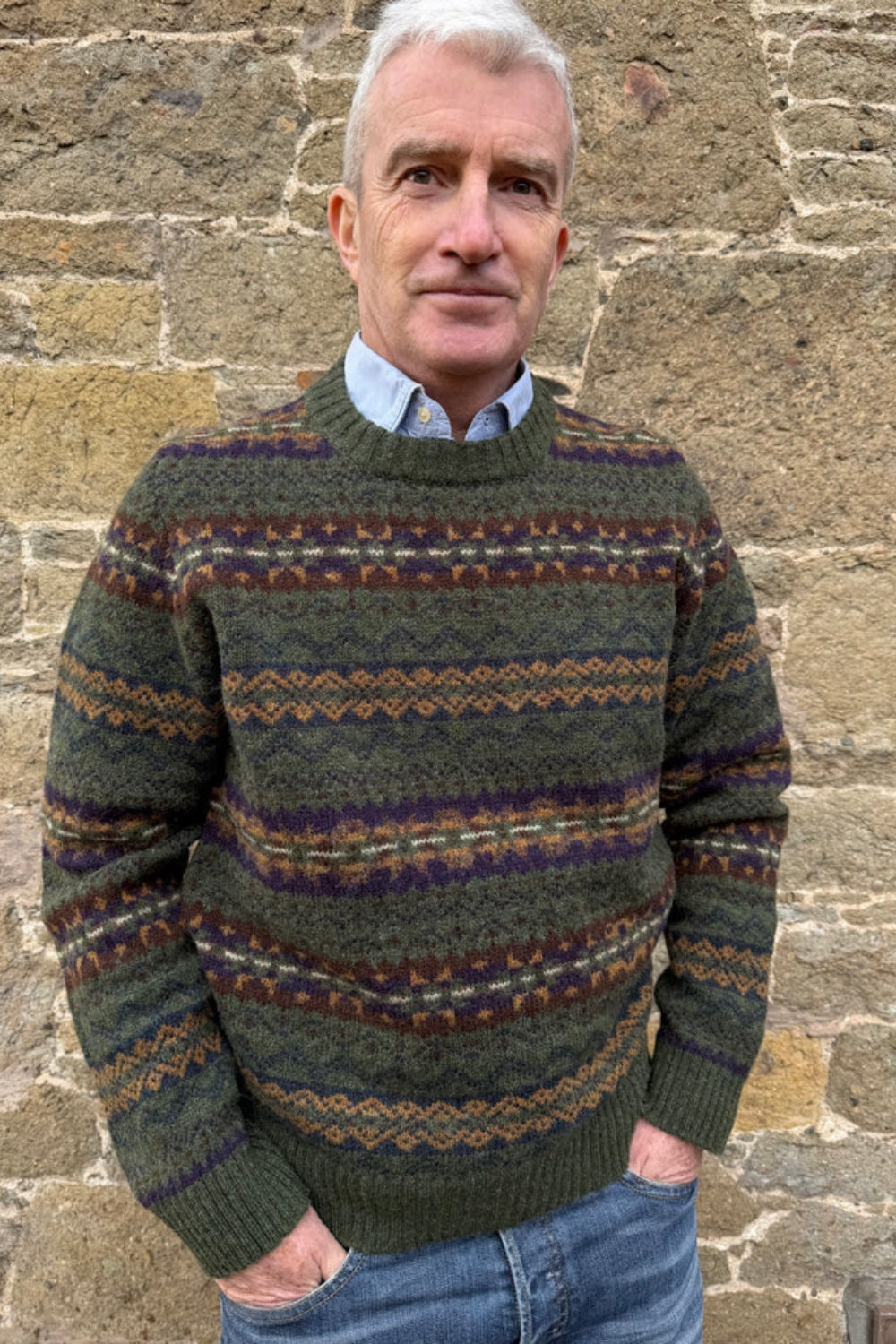 Brodie Fairisle Rib Sweater - Woodland