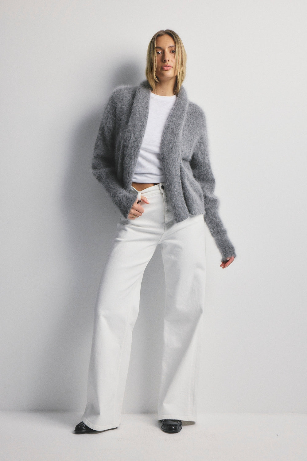 Zoe Cropped Open Cardigan - Charcoal