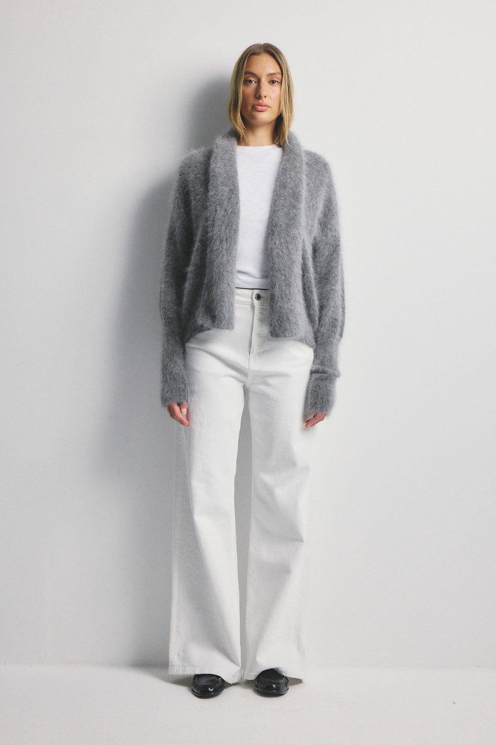 Zoe Cropped Open Cardigan - Charcoal