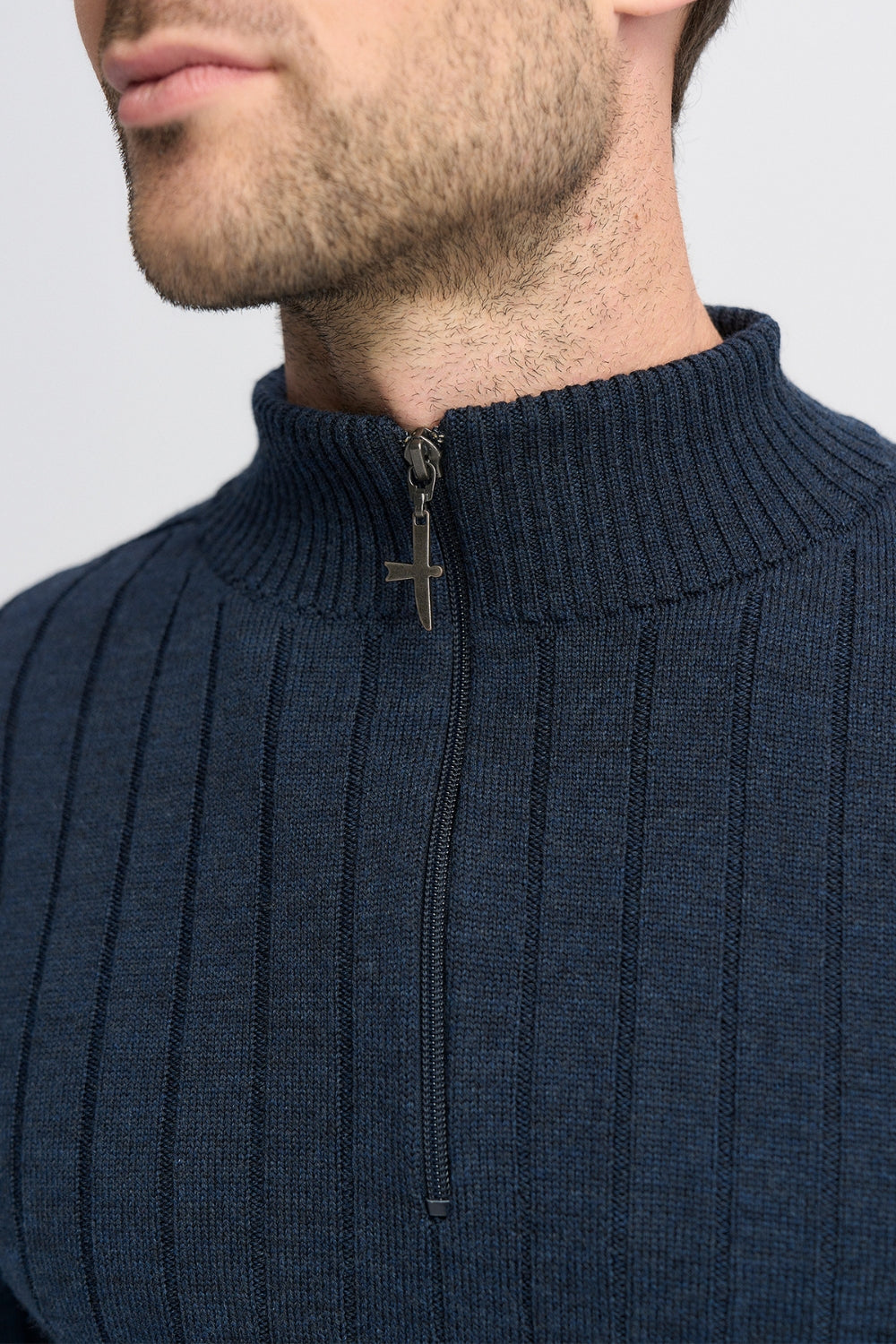 Finn Merino Zip Sweater - Dark Navy
