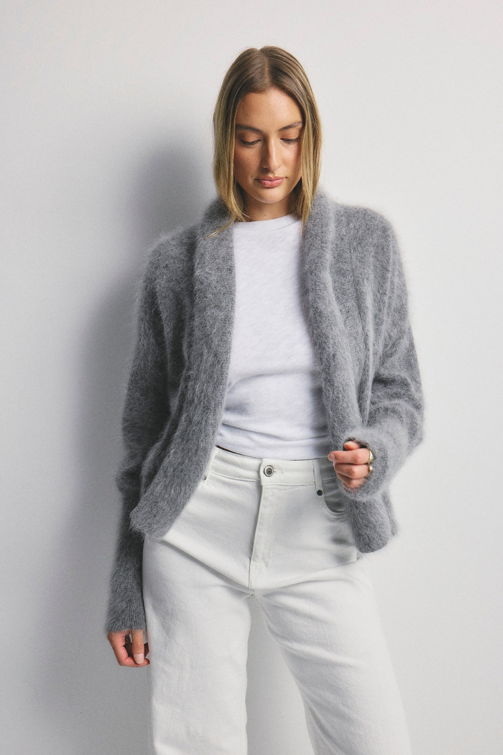 Zoe Cropped Open Cardigan - Charcoal