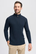Finn Merino Zip Sweater - Dark Navy