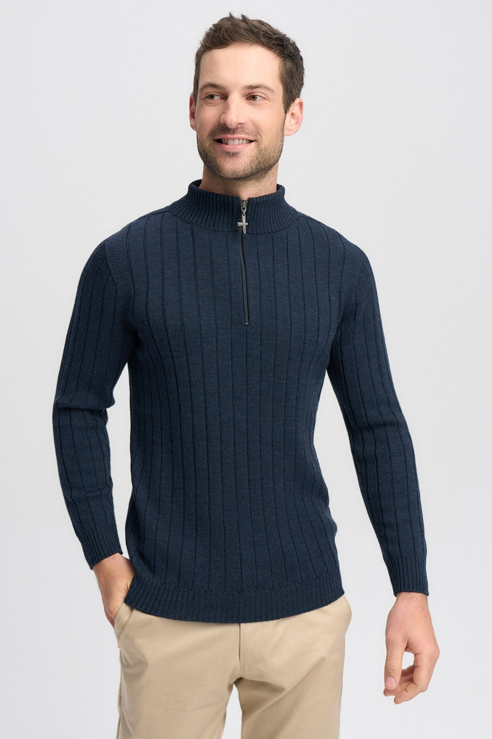 Finn Merino Zip Sweater - Dark Navy