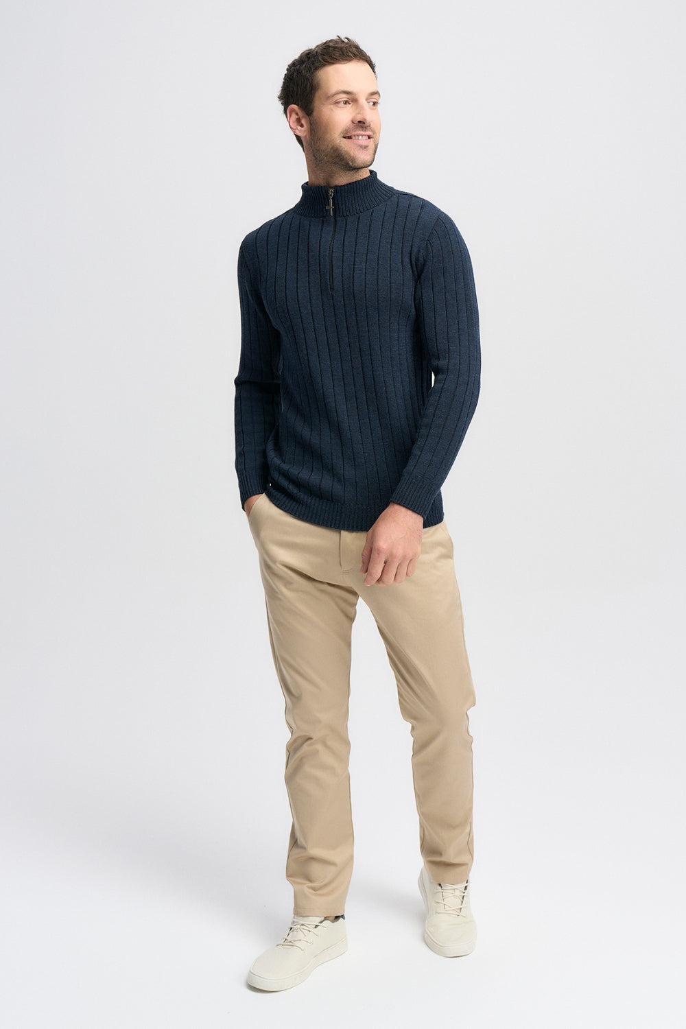 Finn Merino Zip Sweater - Dark Navy