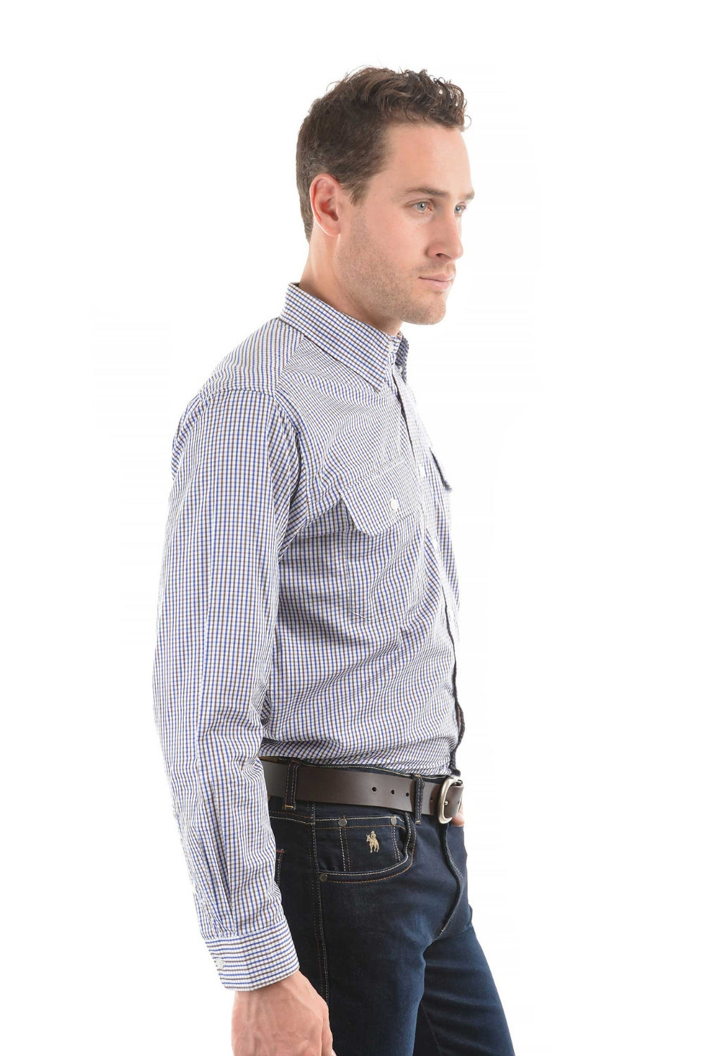 Wentworth Check 2-Pocket Long Sleeve - Royal Blue/ Brown